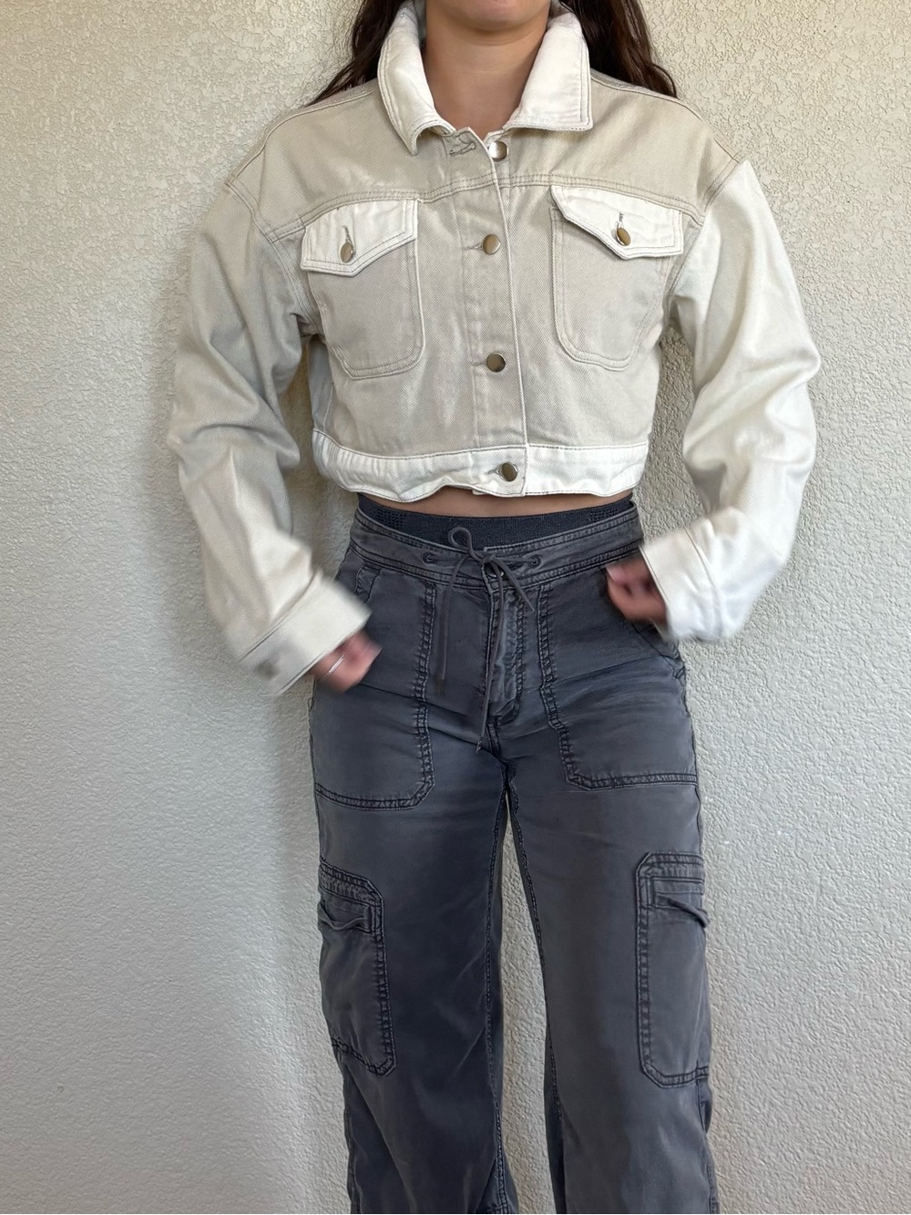 Cropped cream denim jacket